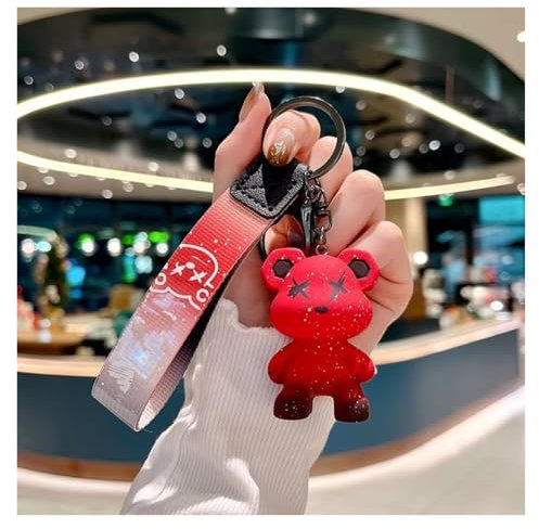 Intérieure Voiture Pour Fiat 500 pour Ducato pour Panda 500L pour Punto pour Lancia pour Musa porte-clés de voiture housse de clé de voiture Accessoire Voiture Intérieur(Red bear keychain)