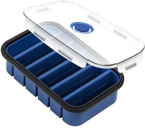 webake Suppe Einfrieren Behälter Silikon Gefrierform mit Deckel 1 Stück 6 Löcher Gefrierschale Lebensmittelbehälter Vorratsbehälter Eiswürfelform für Suppe, Ice Cube, Brühe, Soße oder Butter