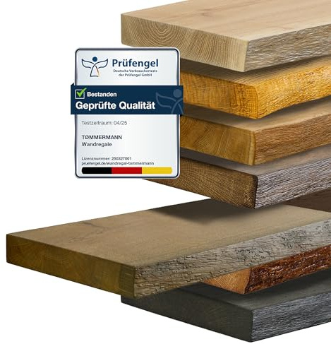tømmermann Wandregal Schweberegal massiv Eiche - Bücherregal Holz Regal mit Baumkante Hängeregal Regalbrett aus massivholz Wandboard deko Regal Wand Shelf | 50 cm breit Farbe Wild Asche