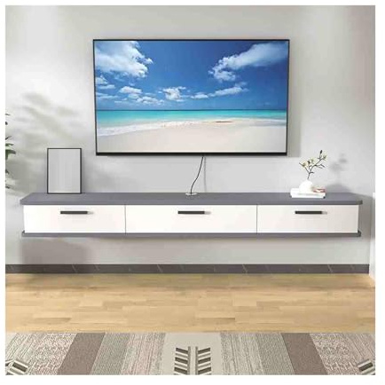 Générique Meuble TV Mural Multicolore 200 cm | Meuble TV Moderne pour Salon et Bureau | Finition Lisse, Design élégant | Console Grise et Blanche, Rangement Compact