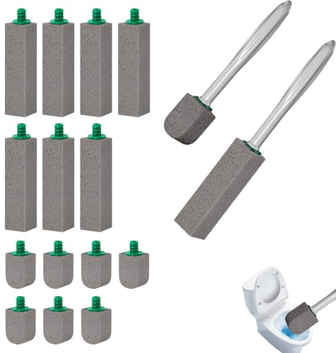 SEESUNO 16pcs Toilet Pumice Cleaning Stone, Replaceable Toilet Scrubber Pumice Stone with 2pcs Handles for Bathroom