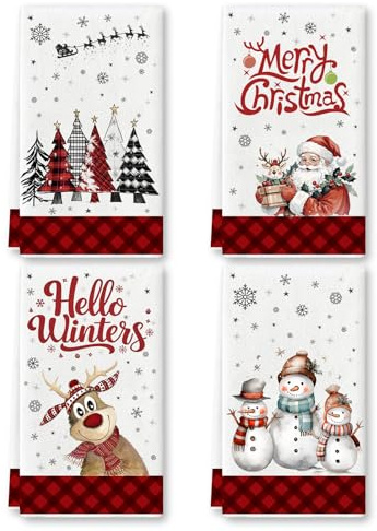 DTXYBC 4 Stück Weihnachten Geschirrtücher, Geschirrtuch Weihnachten 60x40 cm, Weihnachtens Küchentücher Geschirrtücher, Weihnachtens Deko Geschirrtuch, Für Küche, Badezimmer, Bar Geschenke Weihnachts