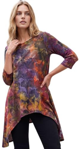 Roman Originals Boucle Stretch Hanky Hem Top for Women UK - Ladies Everyday Autumn Winter Round Neckline Comfy Soft Evening Vacation Work Party Night Out