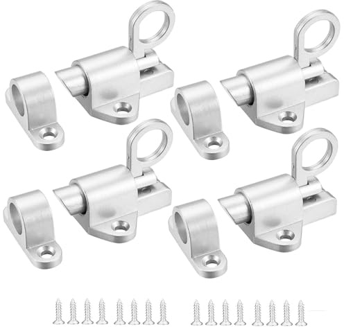 4 Pcs Spring Latch Lock, Automatic Spring Latch Bolt, Loft Hatch Lock, Pull Ring Door Bolt with Screws for Windows Wooden & Cabinet Doors Fence Drawer (4, Silver)