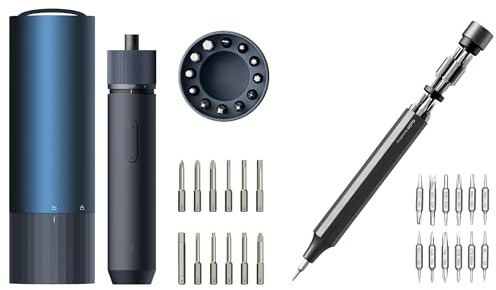 HOTO 24 in 1 Cacciaviti Magnetici Grigio Ardesia e Set Cacciaviti Elettrici 3.6V, Cacciavite a Batteria con 12 Punte