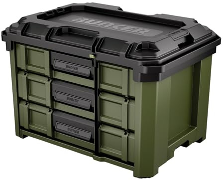 BUNKER Load-Up 3 Drawer Tool Box - Stacking Tool Storage Chest - 570mm | 570mm heavy-duty tool chest with auto-lock ball bearing drawers and impact-resistant design for workshop or van storage.