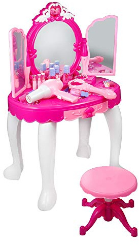 Coiffeuse princesse glamour avec tabouret, sèche-cheveux, jouet de table de maquillage rose