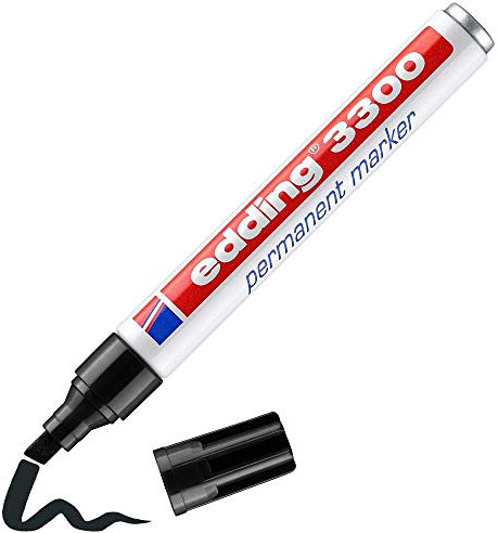 edding 3300 permanent marker - black - 1 marker pen - chisel nib 1-5 mm - quick-drying permanent marker - waterproof, smudge-proof - for cardboard, plastic, wood, metal, fabric - marker pens