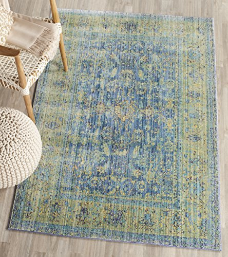 SAFAVIEH Valencia Collection Accent Rug - 4' x 6', Blue & Multi, Boho Chic Distressed Design, Non-Shedding & Easy Care, Ideal for High Traffic Areas in Entryway, Living Room, Bedroom (VAL123M)