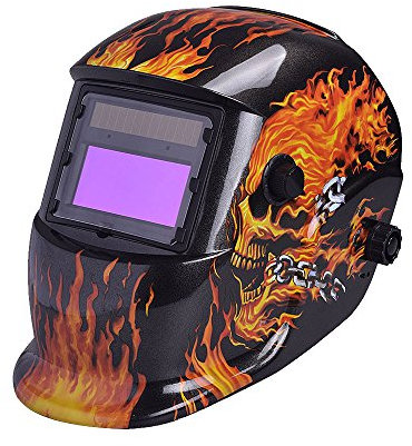 NUZAMAS solarbetrieben Schweißschutzschild Maske Schweißen Fire Skull Face Schutz für Arc Tig Mig Schleifen Plasma Schneiden mit verstellbarem Shade-Reihe DIN4/9-13 UV/IV Schutz DIN16