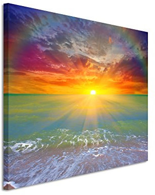 Paul Sinus Art Kunstfoto auf Leinwand 60x40cm Naturfotografie – Sonnenaufgang am Strand mit Iris auf Leinwand exklusives Wandbild moderne Fotografie für ihre Wand in vielen Größen