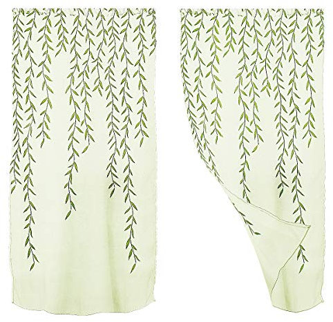 WINOMO Transparente Voile Vorhänge Gardine Schal Dekoschal für Schlafzimmer Wohnzimmer Blumen Druck 100x270cm (Grün)