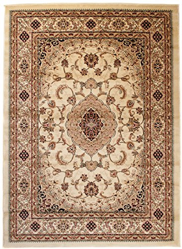 Carpeto Teppich Orientteppich Creme 140 x 190 cm Medaillon Konturenschnitt Muster Iskander Kollektion