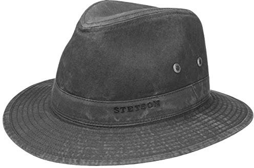 Stetson Organic Cotton Travellerhut Herren Stoffhut aus Bio-Baumwolle mit UV-Schutz 40+ Nachhaltiger Baumwollhut Sonnenhut Frühjahr Sommer schwarz S (54-55 cm)