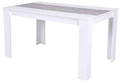 Avanti Trendstore - Lilia - Esstisch aus weißem Holzdekor, mit abgewinkelten Füßen, die eine höhere Stabilität bieten. Maße BHT 140x76x80 cm