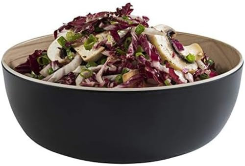 APS „Frida“, Almost Unbreakable, Round Melamine Bowl, Stable Plastic Bowl, Ø 21,5 cm x H: 7,5 cm, Salad Bowl, Cereal Bowl, Inside Wooden Look, Outside Black, Dishwasher Safe