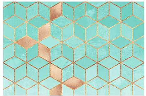 Bilderwelten Tapete selbstklebend - Türkis Weiß goldene Geometrie - Vliestapete 190 x 288cm