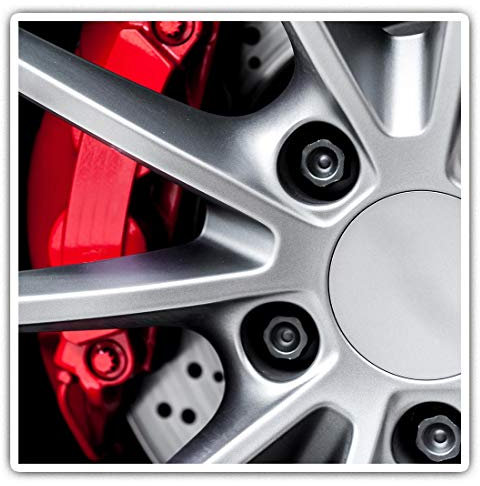 Square Stickers (Set of 2) 10cm - Red Brake Caliper Alloy Wheel Car Decals for Laptops,Tablets,Luggage,Scrap Booking,Fridges, 15850