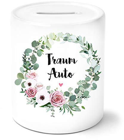 OWLBOOK Traumauto mit Blumenkranz Spardose Geschenke Geschenkideen für Jungs Jungen zum Geburtstag