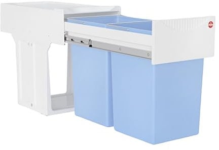 Hailo Abfallsammler Tandem 3666661 | für Schränke ab 300 mm Breite | Einbau Mülleimer 2 x 15L | Vollauszug mit Teleskopschienen | Blau AntiBak