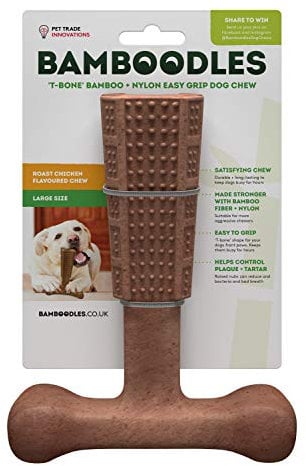 Bamboodles T-Bone Dog Chew Toy – Large | Chicken Flavour | Long Lasting Dog Chew Stick for Large Dogs | Durable Chew Toy to Support Healthy Teeth and Calm Chewing