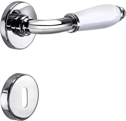 JUVA Drückergarnitur Chrom - Porzellan weiß Türbeschlag Chrom Türgriff Zimmertür | Türdrücker Antik Vintage Innentüren | Türklinke BB - Buntbart | MARINA 108 | 1 Design Türgarnitur mit Schrauben