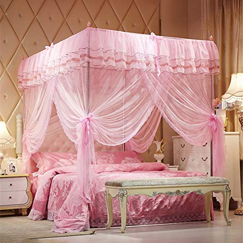FOMT Moskitonetz Doppelbett Für Bett,Dreitürige Quadratische Moskitonetze Haushaltsboden Moskitonetze Baldachin Moskitonetze Für Mädchen Einfach Zu Installierende Schlafzimmerzubehör,C,200 * 220