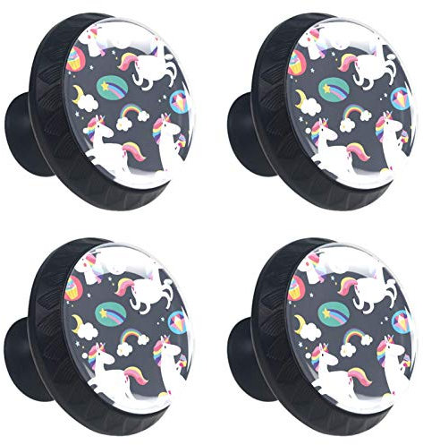 Runde Möbelknöpfe Regenbogen-Einhorn-Diamant Möbelknöpfe Kinderzimmer 4 Stück Schubladenknöpfe Kristall Schranktürknöpfe Dekorative Möbelgriff für Kommode Schrank Schublade 3.5×2.8CM