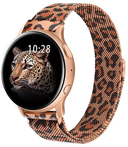 ZGCE Kompatibel mit Samsung Galaxy Watch Active/Active 2 40mm/44mm Armband, 20mm Edelstahl Mesh Metall Uhrenarmband für Gear Sport/S2 Classic/Garmin Vivo active 3/Watch 3 41mm (20mm, Leopard)