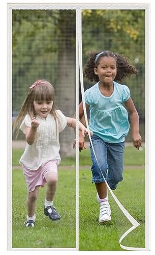 Orumrud Magnetic Screen Door, Magnetic Fly Screen Door 115x200 cm Reinforced Fiberglass Screen Door Fly Screens for Patio Doors Outward Inward Opening Door Mosquito Net White with Handy Straps