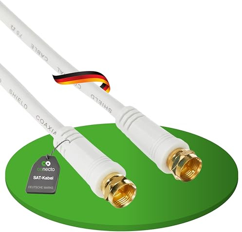 conecto Antennenkabel SAT Koaxialkabel TV 20 m 4 x geschirmt F-Stecker für HDTV, Receiver, Satellit, DAB, Radio, Weiß