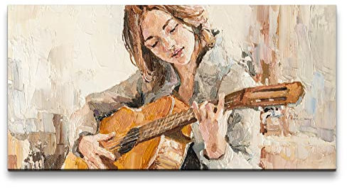 Paul Sinus Leinwandbild 120x60cm Junge Frau spielt Gitarre Kunstvoll Malerisch Musik