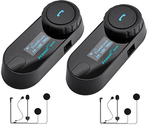 FreedConn Motorradhelm Bluetooth Headset TCOMSC - Motorrad Gegensprechanlage 2-Wege Bluetooth Kommunikationssystem Headset mit LCD Display Universal Pairing Motorrad Kommunikator Dual Pack