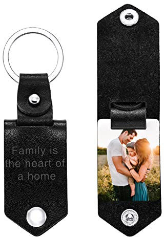 INBLUE Porte-clés en Cuir Personnalisé Photo/Picture/Date/Nom/Texte, Cadeaux pour Hommes Boyfriend Dad Husband, Fête des Pères