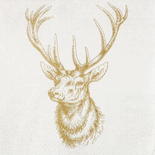 20 kleine Cocktail-Servietten Klassischer Hirschkopf gold | Hirsch | Jagd | J?ger | Weihnachten | Winter | Tischdeko | Decoupage | Serviettentechnik 25x25cm
