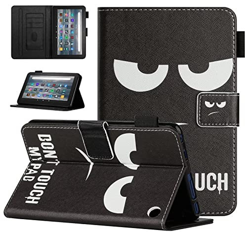MOKASE Hülle Kompatibel mit Amazon Neu Kindle Fire 7 Tablet 12. Generation 2022 Version Neuestes Modell 7, Kunstleder Ständer Fall, Automayic Schlaf/Aufwach mit Stifthalter für Fire 7, Big Eyes