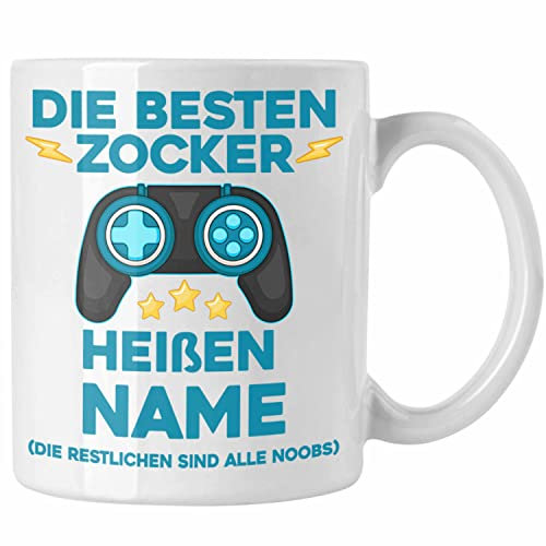 Trendation - Personalisierte Zocker Tasse Die Besten Zocker Heißen NAME Gamer Geschenkidee Jugendliche Jungs (Weiß)