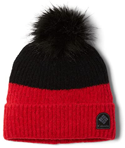 Columbia Damen Winter Blur Pom Beanie, Rote Lilie, Schwarz, One Size