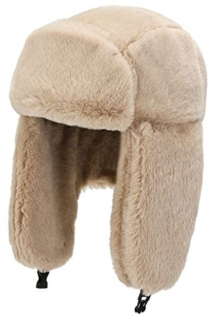 DEPAJA Russische Mütze Frauen Bombermützen Für Männer Winter Uschanka Earflap Caps Kunstpelz Warme Ohrenschützer Russische Mützen Radfahren Skimütze,Beige,58Cm