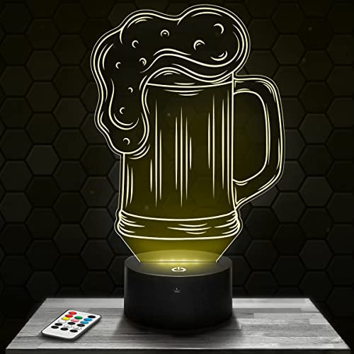 Lampada da comodino, Luce notturna tattile Logo Boccale di birra Lampada illusione 3D LED, idea regalo di Natale per ragazzi e ragazze Lampada da notte per bambini o adulti