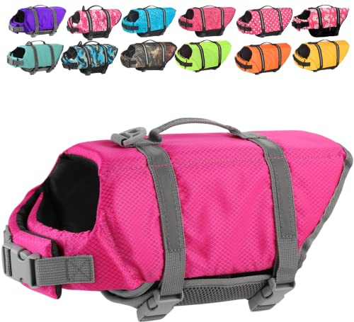Doglay Hundeschwimmweste mit Rettungsgriff, Hundeschwimmweste zum Schwimmen, Bootfahren, verstellbare reflektierende Welpen-Schwimmweste mit überlegenem Auftrieb für kleine, mittelgroße und große