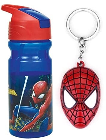 OM SUPPLIES Bouteille d'eau réutilisable avec poignée intégrée pour un transport facile à l'école, le déjeuner des enfants, 550 ml (Spiderman)