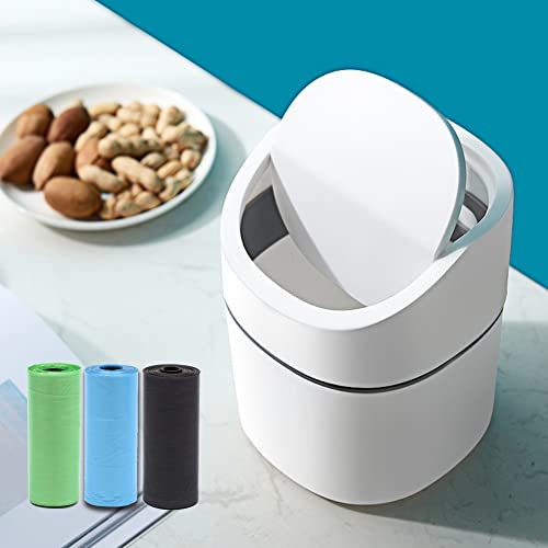 Lot de 3 mini poubelles de bureau, petite poubelle avec couvercle - Pour la famille, le salon, la cuisine, la chambre, le comptoir - Poubelle en plastique pour bureau, table basse, voiture