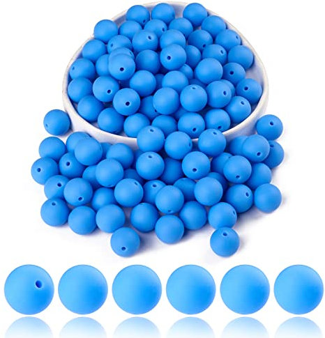 BEEFLYING 100 Pieces Silicone Beads Round Rubber Bead 15MM Loose Spacer Beads for DIY Supplies Jewelry Keychain Making (Blue)