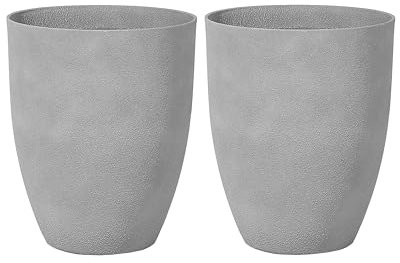 Beliani Lot de 2 Cache-Pots Gris en Polyrésine Pierres et Fibres de Verre 43 cm Croton