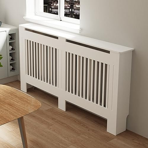 High Radiator Cover Wood Cabinet: Internal Height 100cm Extra Large White Vertical Slats Heater Covers Modern Tall Radiator Shelf Thicken MDF Wooden Hallway Decorative Wall Cabinets for Living Room