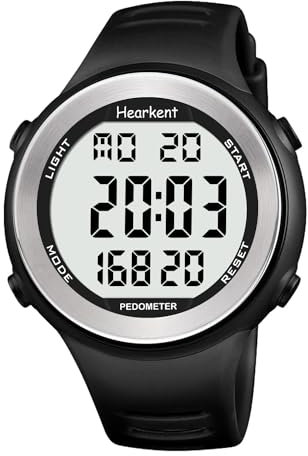 Hearkent Orologio contapassi impermeabile per anziani senza Bluetooth, senza bisogno di app, con contatore di passi, calorie e numeri grandi LCD (nero)
