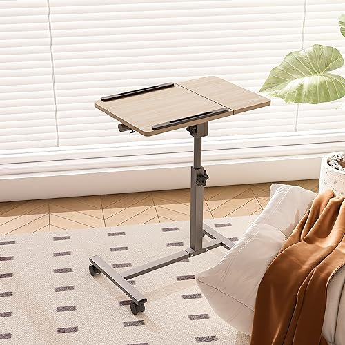 Furist Verstellbarer Nachttisch mit Mauspad auf Rädern, verstellbarer Betttisch, rollbarer Computerständer, Krankenhaus und Heimgebrauch (Log Grey)