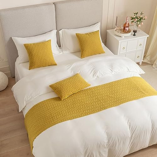 Chemin de lit Hôtel Couvre-lit matelassé Couvre-lit Solide Velours Hollandais Épi de Blé Design Décoration Echarpe de Lit Moderne Serviette de Lit pour Pied de Lit ( Color : Yellow , Size : 45*240cm f