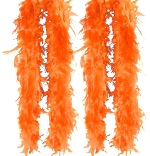 2 Stück Flauschige Federboa zum Basteln, Federboa,Länge 200cm,Feder-Schal,Turkeyfeder Verkleidungszubehör,Halloween-Handwerk,Hochzeitsdekoration,Federstola Federschal Kostüm Karneval Mottoparty,orange